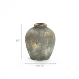 Rustic gold and brown terracotta bud vase, 8.7" h