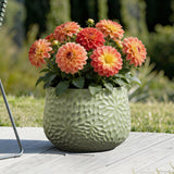 Green Large Round Planter with Floral Texture, Decorative Garden Plant Pot 16'' Dia