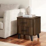 Leo Mid Century Modern Nightstand with Drawers, Walnut Night stand, 19.6" H