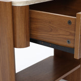 Faux Marble Wood Accent Side Table with Drawer and Open Shelf