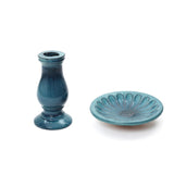 Blue-Green Glazed Outdoor Ceramic Pedestal Bird bath, 26.5"