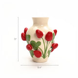 Ivory ceramic vase with strawberries, 11" h