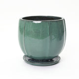 Jade Green Large Round Ceramic Planter with Attached Saucer, Glazed Indoor Outdoor Planter Pot 14.2'' Dia