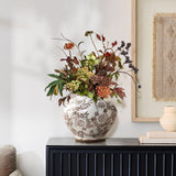 Brown Floral Wide-Mouth Round Waterproof Ceramic Vase, 8.5"