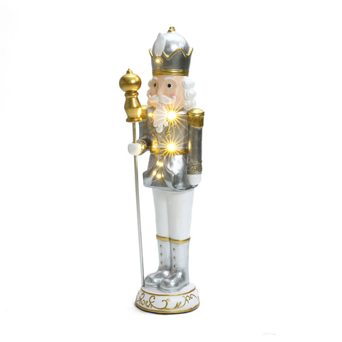 Traditional nutcracker king in white with lights, 2ft tall