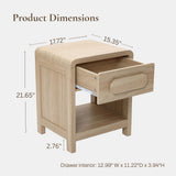 Oak Nightstand with Drawer and Open Shelf, Wooden Bedside Table for Bedroom, 21.65''