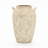 Vintage Pottery Tall Ceramic Vase Off-White with Brown, 15.8"