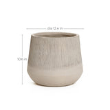 A beige ceramic planter with a natural wood pattern and textured surface, measuring 10.6 inches in height and 12.4 inches in diameter, adds a touch of organic elegance to any space.