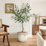 Antique Travertine Tapered Round Planter,Off-White,15.75''