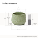 Green Large Round Planter with Floral Texture, Decorative Garden Plant Pot 16'' Dia