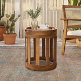 Acacia Wood Outdoor Side Table with Removable Tray Top, 22.4'' H