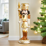 Christmas Soldier Nutcracker Decor in White & Gold with Lights, 2 ft