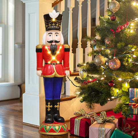 Traditional nutcracker soldier in red with lights, 2ft tall