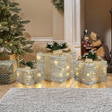 Christmas Silver Tinsel Lights Gift Boxes  - Set of  3
