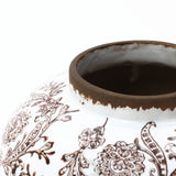 Brown Floral Wide-Mouth Round Waterproof Ceramic Vase, 8.5"