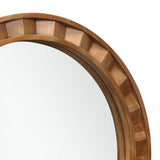 Rustic Natural Solid Wood Frame Round Wall Mirror, 28"H