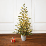 Pre-Lit Green Fir Christmas Tree with Round Pot,5.5Ft
