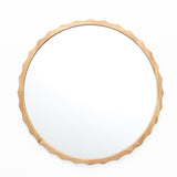 Scalloped wood frame round wall mirror