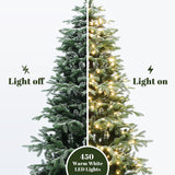 Pre-Lit Snowy Branches Fir Christmas Tree with Stand,6.5Ft