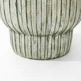 Green Ribbed Planter Pot, Vintage Fluted Plant Pot with Drainage 16.1'' Dia