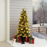 Pre-Lit Pine Christmas Tree with Black Potted,4.5Ft