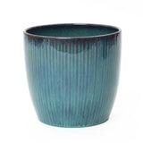 Forest Fade Ribbed Ceramic Planters Pots Glossy Green Gradient, 12"