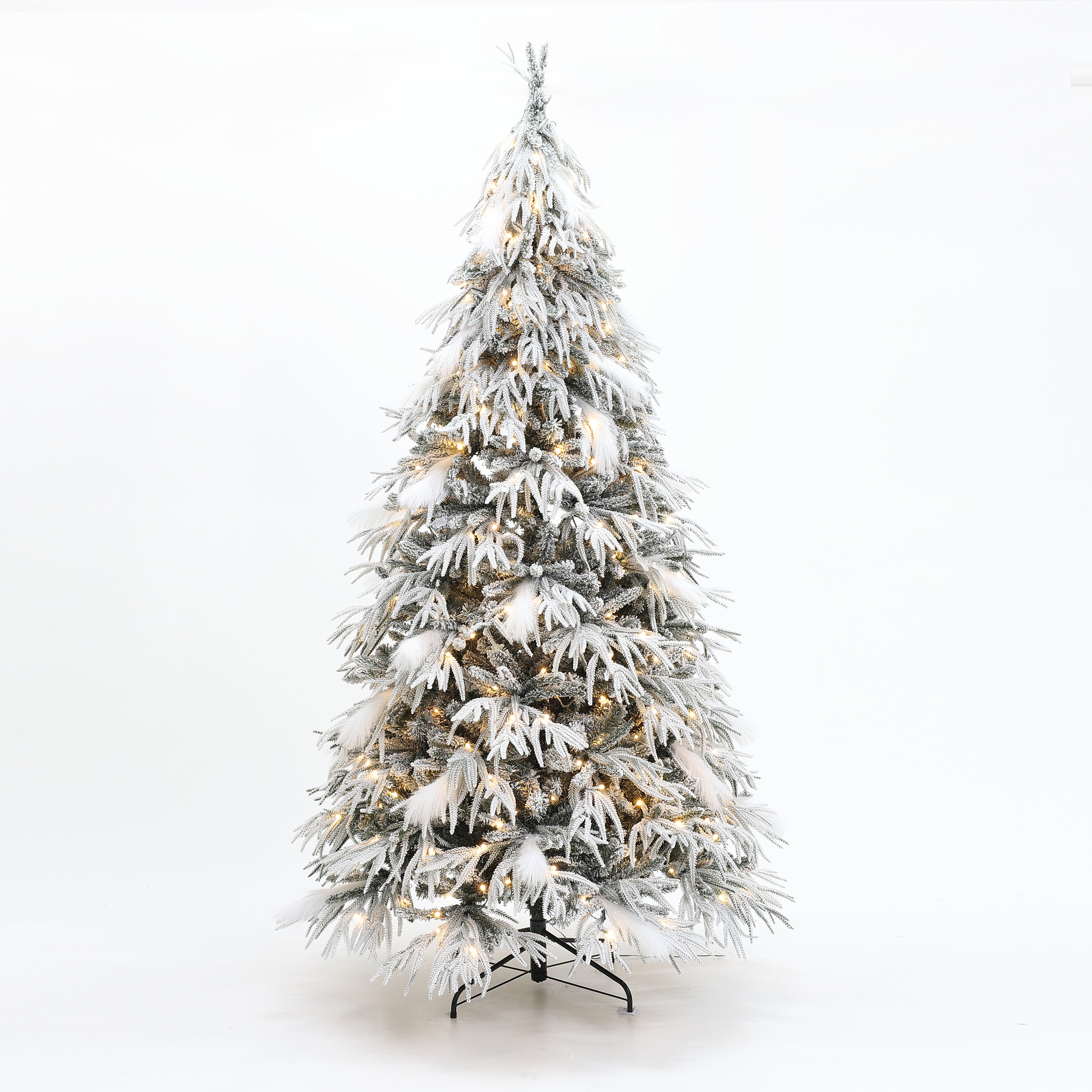 7.5-ft-Pre-lit-slim-snow-flocked-christmas-tree-with-warm-white-LED-lights