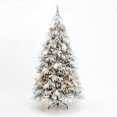 7.5-ft-Pre-lit-slim-snow-flocked-christmas-tree-with-warm-white-LED-lights