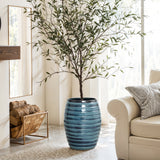 Tall Ceramic Planter Pot for Indoor Outdoor Plants with Drainage Hole, Blue 17.7''