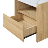 Modern Wood Storage End Table with with Faux Marble Top,Oak
