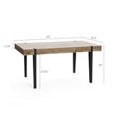 Oak Finish MDF Wood Black Metal Dining Table