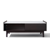 Modi Wenge Wood Coffee Table with Faux Marble Top, 47"