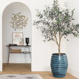 Tall Ceramic Planter Pot for Indoor Outdoor Plants with Drainage Hole, Blue 17.7''