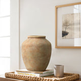 Rustic Golden Brown Round Terracotta Vase,10.2''