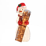 A Snowman Outdoor Holiday Decoration wearing a Santa hat and scarf, holding a large ruler marked with LET IT SNOW and snow measurements—this charming lighted display is perfect for adding joy to your yard holiday decor.