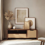 Mid-Century Wood TV Console Tables with Storage,Walnut 55''