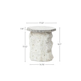 Off White MgO Outdoor Patio Side Table with Textured Base, 16.1"