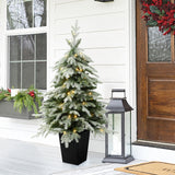 Pre-Lit Green Flocked Artificial Christmas Tree Potted,4.4Ft