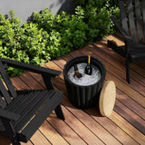 Black Fluted Round Patio Side Table with Lid & Built,19.7''