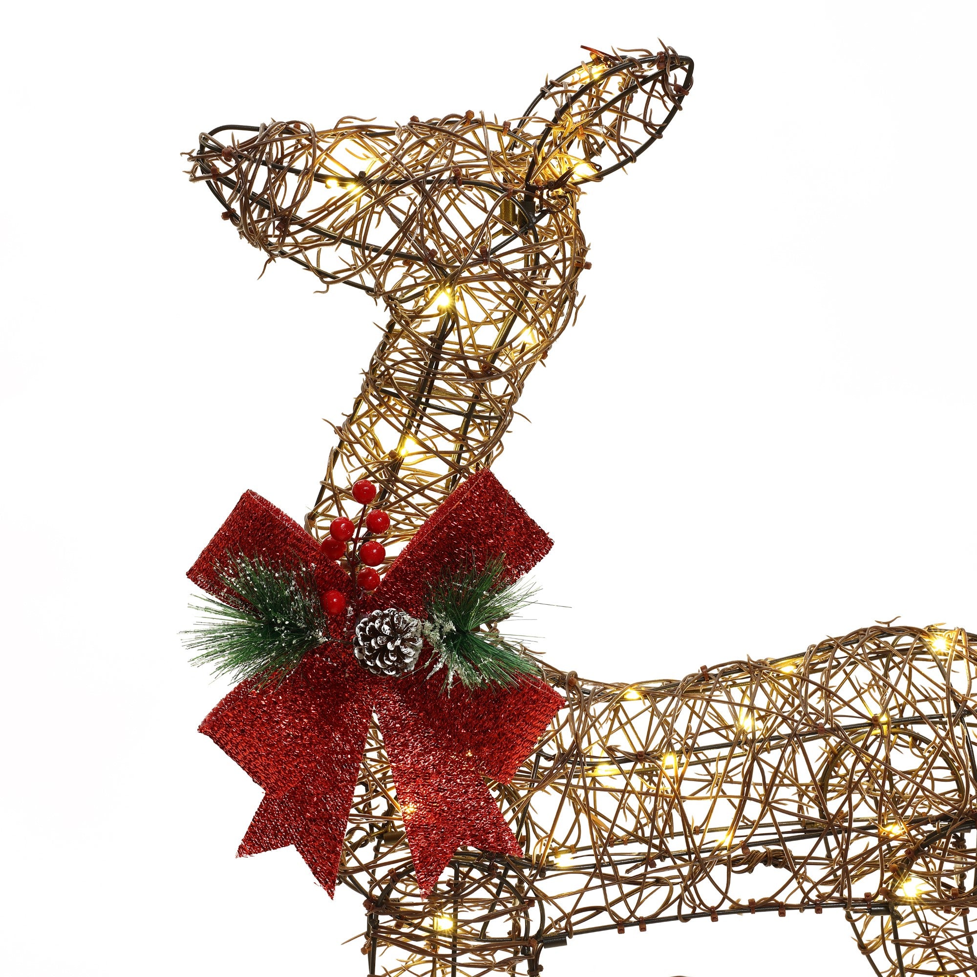 Deer-Christmas-Decor-with-red-bow-pinecone-and-red-berries