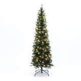 Pre-Lit Green Slim Christmas Tree with Metal Stand,7Ft
