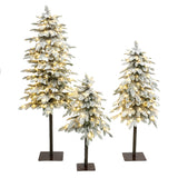 Pre-Lit Green Christmas Tree with Lights Faux Snow- Set of 3