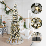 Pre-Lit Flocked Artificial Christmas Tree with Base, 7ft