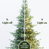 Pre-Lit Green and Gray Pine Christmas Tree with Stand,7ft