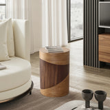 Modern Wood Round Side Table,Natural & Dark,20.25''
