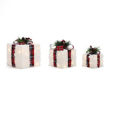 Christmas White Feathery Gift Box  Decor with Lights - Set of  3