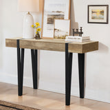 Oak Finish MDF Wood Black Metal Console Entry Table