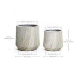 Light grey ribbed stone-effect MgO round planters, set of 2