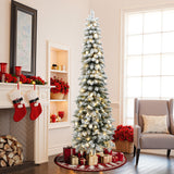 Pre-Lit Flocked Artificial Christmas Tree with Base, 7ft