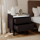 Modi Wenge Nightstand End Table with Faux Marble Top, 19"